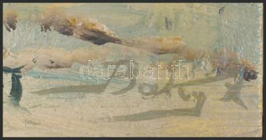 Baky Albert (1868-1944): Sétáló a havas tájban. Olaj, karton, jelzett. 28×38 cm