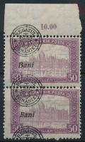 Nagyvárad 1919 Parlament 50f pár elcsúszott felülnyomással / Mi 37 II. pair with shifted overprint Signed: Bodor