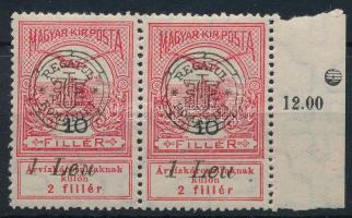Nagyvárad 1919 Árvíz 10f pár elcsúszott felülnyomással / Mi 6 II. pair with shifted overprint Signed: Bodor
