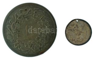 Oszmán Birodalom 1277(1861) 10p Cu "Abdulaziz" + 20p Ag "Abdulaziz" T:XF,VF, patina, az Ag lyukasztott Ottoman Empire 1277(1861) 10 Para Cu "Abdulaziz" + 20 Para Ag "Abdulaziz" C:XF,VF, patina, Ag holed