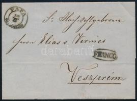 1865 Franco levél "PÁPA" - "VE(SZPRÉM)"