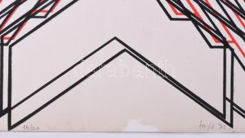 Fajó János (1937-2018): Konstruktivista kompozíció (cím nélkül), 1973. Szitanyomat, papír. Jelezve k...