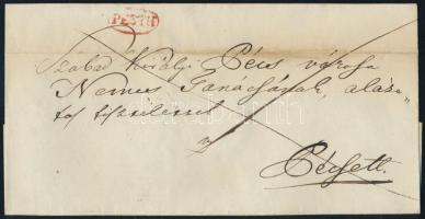 ~1840 Portós levél piros / red "PESTH"