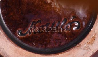 Komlós Kerámia Budapest fedeles edény, felületi sérüléssel, jelzett, d: 9,5 cm