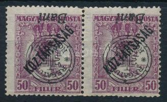 Nagyvárad 1919 Zita/Köztársaság 50f pár fordított felülnyomással / Mi 64 II. pair with inverted overprint Signed: Bodor