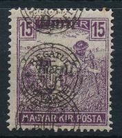 Nagyvárad 1919 Arató 15f kettős felülnyomással (rozsda) / Mi 32 II. with double overprint (stain) Signed: Bodor