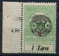 Nagyvárad 1919 Árvíz 5f kettős felülnyomással (rozsda) / Mi 4 II. with double overprint (stain) Signed: Bodor