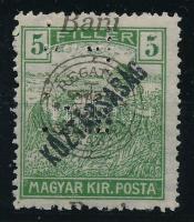 Nagyvárad 1919 Arató/Köztársaság 5f NT (Nemes Testvérek) céglyukasztással. Egy ív létezett! / Mi 53 II. with NT perfin. R! Signed: Bodor