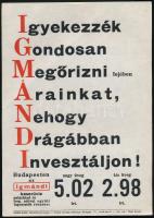 "Igyekezzék gondosan (...)", Igmándi keserűvíz kisplakát, papír, Globus-Nyomda, Bp., 24×17 cm