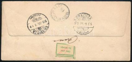 1909 Turul 2f levélen, benne esküvői meghívó, Oravicára küldve, majd továbbítva Réva-Újfalura, hátol...