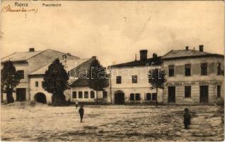 1918 Rajecfürdő, Rajecz-fürdő, Rajecké Teplice; Piac részlet, Hotel Králik szálloda és vendéglő / market square, hotel and restaurant (ázott sarok / wet corner)