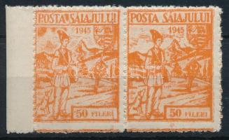 Zilah II. 1945 50f pár, a bal oldali bélyegen "felhő" tévnyomat / pair with plate variety Signed: Bodor