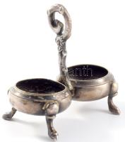 Antik jelzett ezüstözött sóborstartó, kopással, 10x9 cm