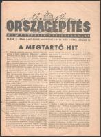 1943 Országépítés, Nemzetpolitikai Szemle c. folyóirat III. évf. 2. száma, 1943. jan. 15., főszerk.: vitéz Vass Sándor, kisebb sérüléssel, tűzés nélkül, 20 p.