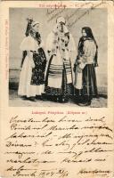 1904 Pónik, Pónyik, Pojnik (Zólyom); Leányok Pónyikon. Tót népviseletek 42. Sochán P. kiadása / Upper Hungarian (Slovak) folklore, ladies in folk costumes (ázott sarok / wet corner)