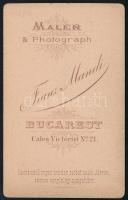 cca 1870 Nő népviseletben, keményhátú fotó Franz Mandi bukaresti műterméből, 10,5×6,5 cm