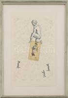 Olvashatatlan jelzéssel: Levél. Szitanyomat, kollázs (tarokk kártya), papír, üvegezett fakeretben, 2...