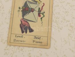 Olvashatatlan jelzéssel: Levél. Szitanyomat, kollázs (tarokk kártya), papír, üvegezett fakeretben, 2...