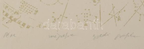 Olvashatatlan jelzéssel: Pénz. Szitanyomat, kollázs (tarokk kártya), papír, üvegezett fakeretben, 27...