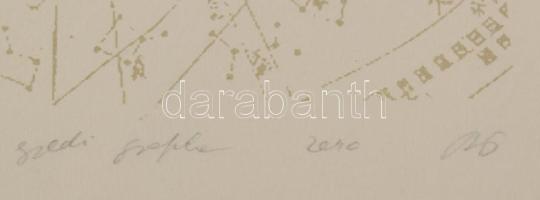 Olvashatatlan jelzéssel: Pénz. Szitanyomat, kollázs (tarokk kártya), papír, üvegezett fakeretben, 27...