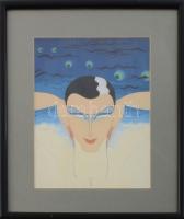 Erté, Romain de Tirtoff (1892?1990): Art deco illusztráció. Nyomat, papír, jelzés nélkül, üvegezett fakeretben, 27×20 cm