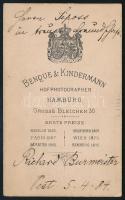1884 Richard Burmeister (1860-1944) zeneszerző dedikált portréja, keményhátú fotó Benque &amp; K...