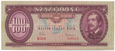 1957. 100Ft "B 549 006510" T:F szép papír Adamo F29