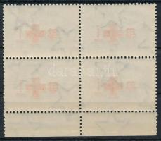 1957 Vöröskereszt 1Ft ívszéli négyestömb a felülnyomat gépszín átnyomatával / Mi 1486 margin block of 4 with machine offset