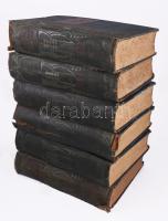 Szabolcsi Miksa (szerk.): A zsidók egyetemes története 6 kötetben. Graetz nagy műve alapján és különös tekintettel a magyar zsidók történetére. Függelék: A magyar zsidók története. Kohn Sámuel könyve nyomán összeáll.: Sebestyén Károly. 1-6. köt. Bp., 1906-1908, Phönix Irodalmi Rt. Kiadói aranyozott, szecessziós félvászon-kötés, változó állapotban, több kötet sérült gerinccel, helyenként sérült, koszos, foltos lapokkal, de a lapok többsége jó állapotban.