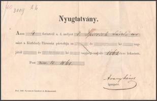 1861 Nyugtatvány Arany János (1817-1882) költő, a Kisfaludy társaság igazgatója által kitöltve és al...