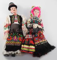Kalocsai népviseletbe öltöztetett baba pár, m: 43 cm