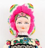 Kalocsai népviseletbe öltöztetett baba pár, m: 43 cm