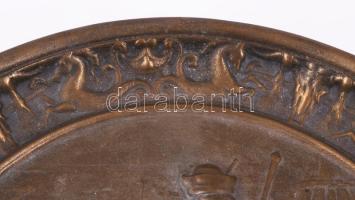 cca 1900-1920 Hortobágyi csikósok - nagyméretű masszív nehéz bronz falitál, d: 39 cm, nehéz!