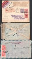 1929-1939 3 db gyenge állapotú, bélyeghiányos, repülő baleset következtében késett, sérült tengerentúli légi levél közte 1 Braziliából, 1 Argentínából Magyarországra, 1 Franciaországból Indokínába. Érdekes tétel!