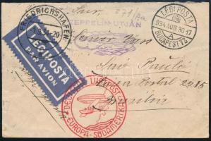 1934 Zeppelin 7. dél-amerikai repülése kisalakú levél Budapestről Rio de Janeiroba 2,64P bérmentesítéssel / 7th South America flight small cover from Budapest to Rio