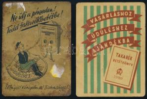 1953-1954 Országos Takarékpénztár (OTP) 2 db fém kártyanaptára, az egyik viseltes állapotban, 9,5x7 cm
