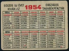 1953-1954 Országos Takarékpénztár (OTP) 2 db fém kártyanaptára, az egyik viseltes állapotban, 9,5x7 ...