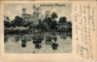 1900 Diósgyőr (Miskolc), várrom. Gedeon András kiadása + "KASSA - BUDAPEST 10. SZ." vasúti mozgóposta bélyegző (EB)