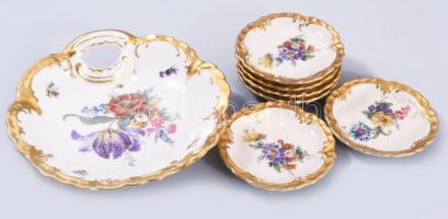 Oscar Schlegelmilch pralinékínáló szett, 6 tányérral, jelzett, kis kopással, d: 8-16 cm