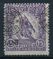 Kolozsvár 1919 Hadisegély 15f elcsúszott felülnyomással / Mi 23 I. with shifted overprint Signed: Bodor