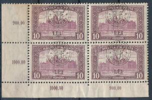 Kolozsvár 1919 Parlament 10K ívsarki négyestömb / Mi 44 I. corner block of 4 Signed: Bodor
