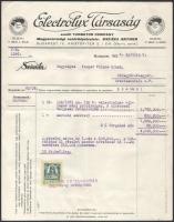 1926 Bp., Electrolux Társaság (ezelőtt Turbator Company) fejléces számlája Vanger Vilmos, a Diósgyőr-Vasgyári Testgyakorlók Köre (DVTK) alapítója részére, 500K okmánybélyeggel
