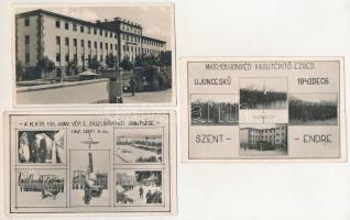 1942-1943 Szentendre - 3 db RÉGI képeslap: Görgey laktanya, M. Kir. 101. Honvéd Vasútépítő Ezred