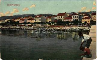 1909 Crikvenica, Cirkvenica; szállodák a tengerparton, móló. Leop. Rosenthal saját kiadása / hotels, seaside (vágott / cut)