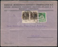 1919 Levél nagyváradi 20f párral és román segélybélyeggel Kolozsvárra küldve / Cover with pair and charity Romanian stamp. Signed: Bodor