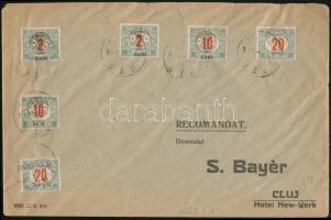1919 Kolozsvár helyi levél 6 db portó bélyeggel / Local cover with 6 postage due stamps Signed: Bodor