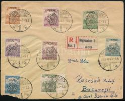 1919 Ajánlott levél 8 db kolozsvári felülnyomású bélyeggel Nagyszebenből Bukarestbe / Registered cover to Bucharest Signed: Bodor