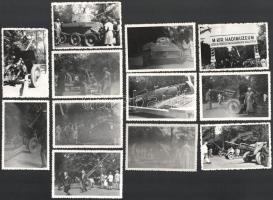 1942 Bp., a Budapesti Nemzetközi Vásár (BNV, "Háborús Vásár") keretében a M. Kir. Hadimúzeum által rendezett szovjet hadizsákmány kiállítás felvételei, rajtuk a keleti fronton zsákmányolt ágyúkkal, repülőgéppel, harckocsikkal; összesen 12 db fotó, 6x9 cm