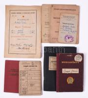 cca 1940-1960 Vegyes okmány tétel: Országos Társadalombiztosítási Intézet (OTI) biztosítási igazolvány női munkavállaló részére, Magyar Könyvbarátok Kultúregyesülete tagsági igazolvány, polgári személyi lap, stb., összesen 10 db