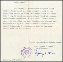1975 Pogány Ö. Gábor művészettörténész, főigazgató gépelt levele Kisfaludi Stróbl Zsigmond szobrászn...